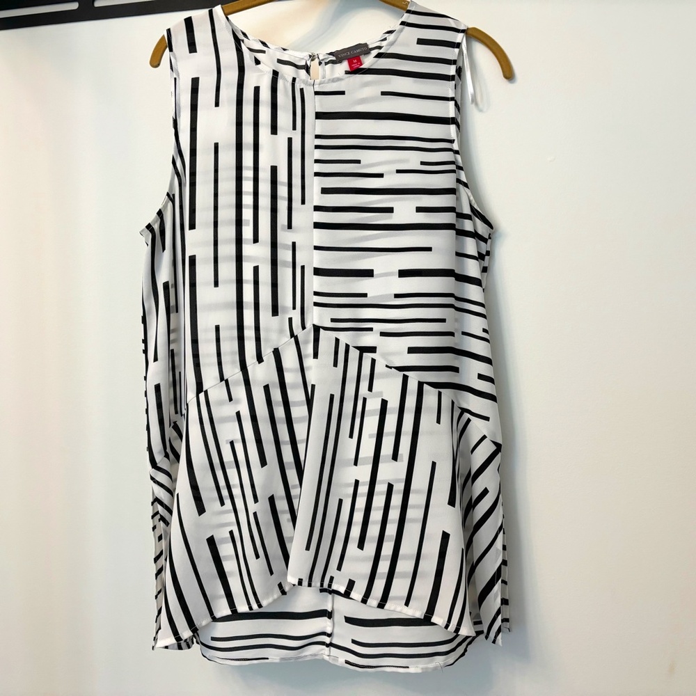 Vince Camuto Sleeveless Blouse, White and Black, Size Medium